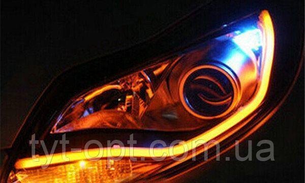 Гнучка світлодіодна стрічка в фари в білому еластичному матовому силіконі; колір жовтий; комплект 2шт по 60см...@